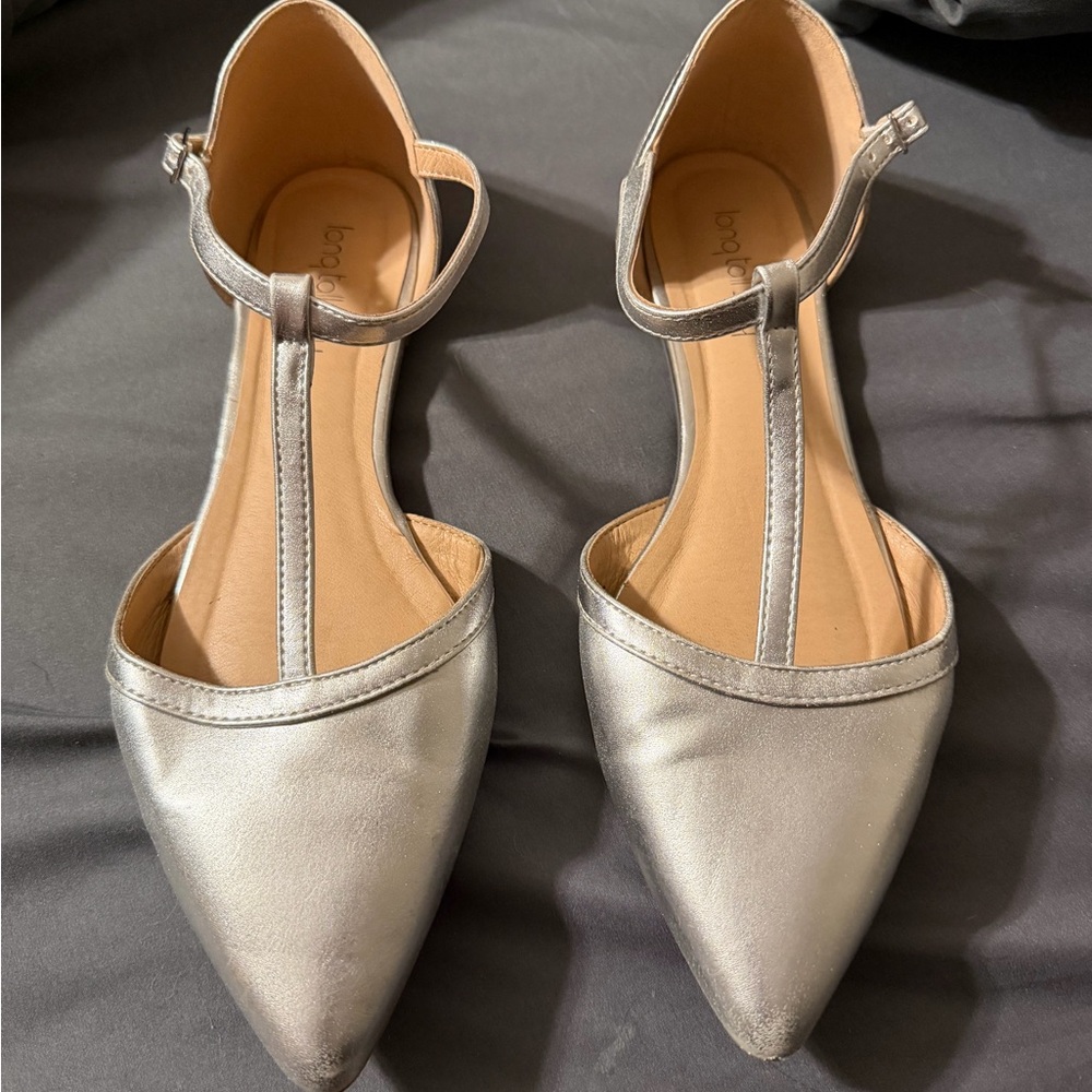 LTS - Silver T-Strap Pointed Toe Flats